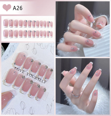 10Pcs Pink Nails Press on Nails Long Coffin Fake Nails with 3D Charming